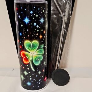Hand Crafted Colorful Clover Tumbler with Straw